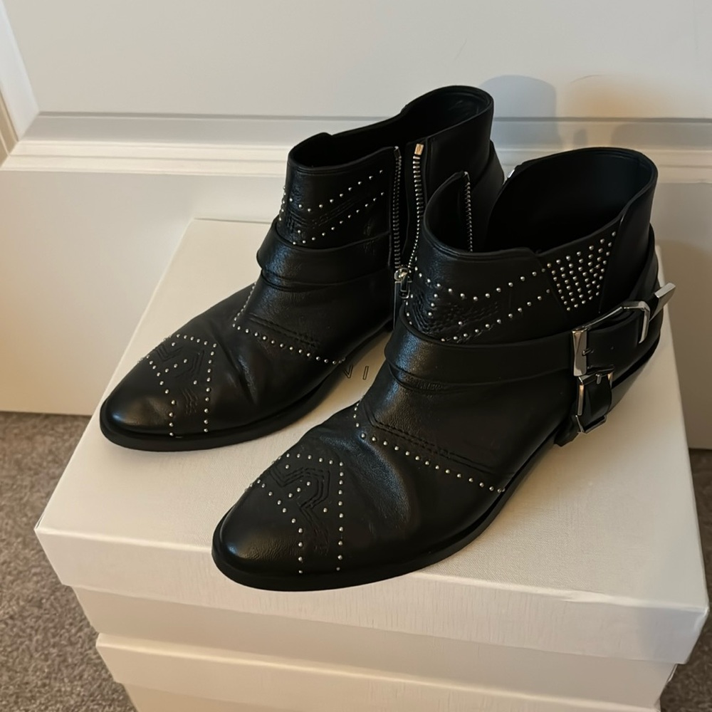 ANINE BING Bianca Leather Studded Ankle Boots